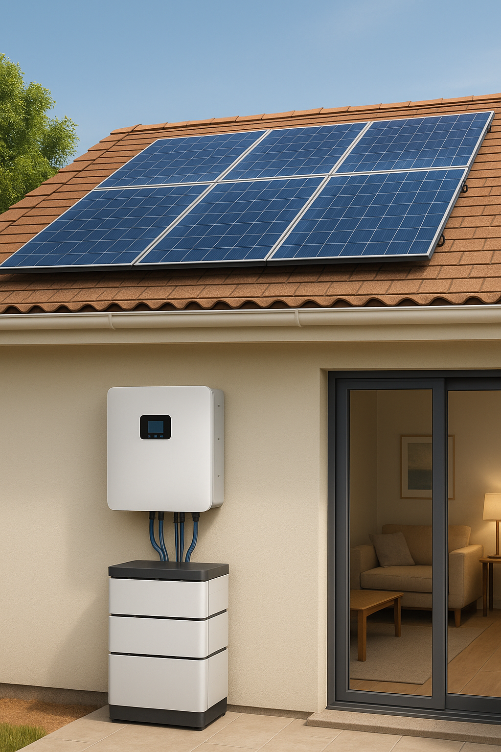 House with solar panels and inverter